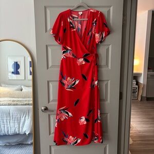 A New Day Floral Wrap Dress in Red